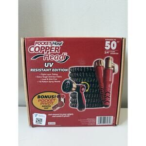Pocket hose copper head uv resestant edition 50 ft with bonus pocket pivot